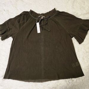 Lilla P Women's Size Med Top Boxy Peasant Pull Over Olive Green 100% Cotton